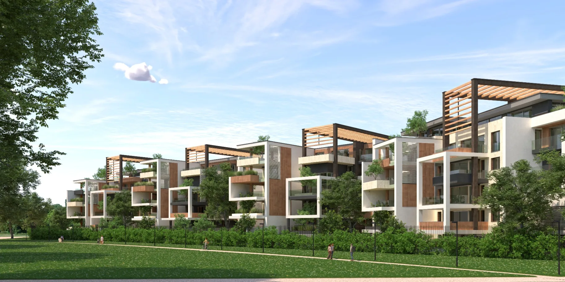 Vista prospettica edifici e parco