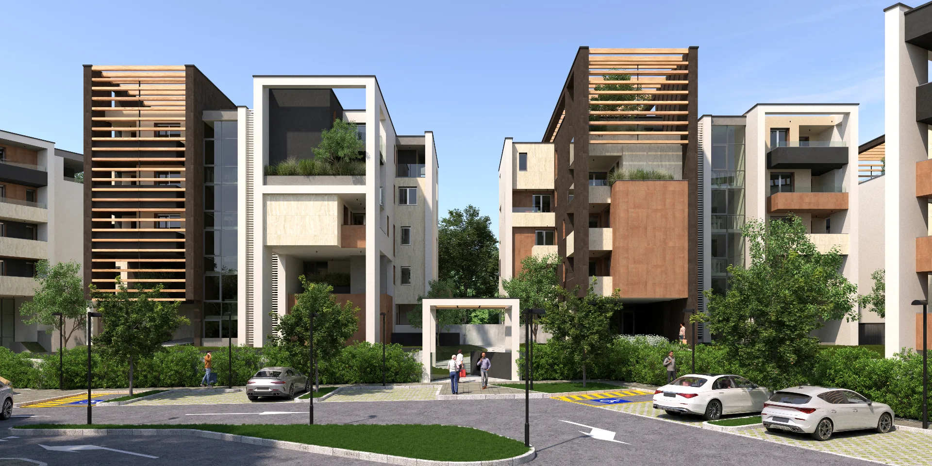 Il quartiere rigenerato di Giardino Farnese con viali e spazi urbani